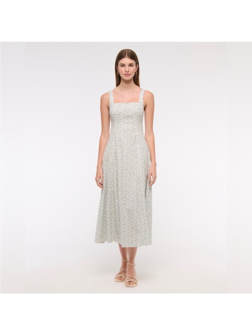 NWT A&F Mila Blue Floral Stretch Midi Dress - Size Large Petite
